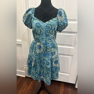 House Of Harlow 1960 Lined Linen Blend Floral Balloon Sleeve Ruched Dress Sz S